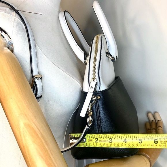 KATE SPADE White Black Leather Dome Shaped Top Handle Crossbody Satchel - Picture 14 of 17